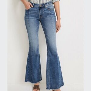 EDGELY High Rise Flare Jeans Frayed Hem Stretchy Size 16 Long EUC